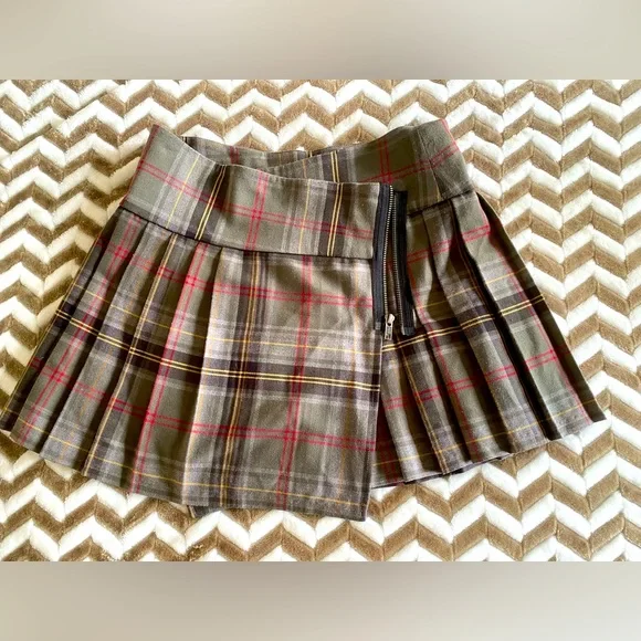 Aqua Cutest Plaid Tartan Pleated Mini Wrap Skirt Sz M - Picture 2 of 14
